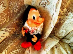 8 INCH VINYL DWARF, RED ELF  BOOTS, WHITE BEARD, MAYBE HAPPY DWARF VINTAGE